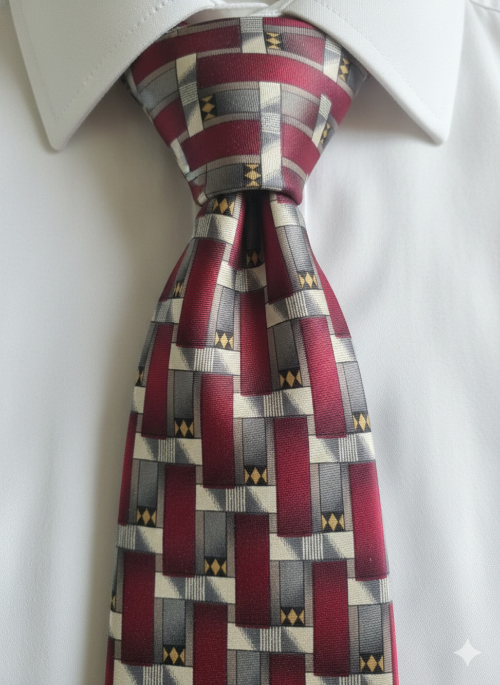 Christian Dior Cravates red grey white pattern silk tie - 57" - corpcore office